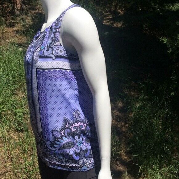 Dana Buchman Paisley Scoop Neck Sleeveless Tank Top Exposed Back Zipper Size XS - Picture 3 of 8